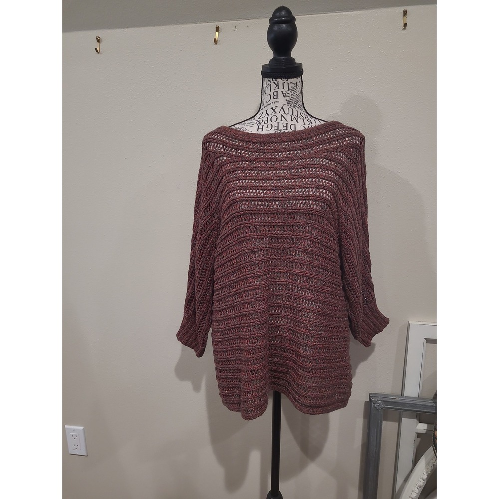 Tribal Women SZ L loose open knit varigated Maroon Sweater 3/4 Sleeve casual